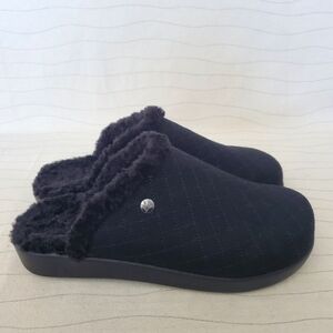 Alegria Womens Comfee Onyx Slipper Black Slip On Quilted Sherpa Lined Sz 10.5-11